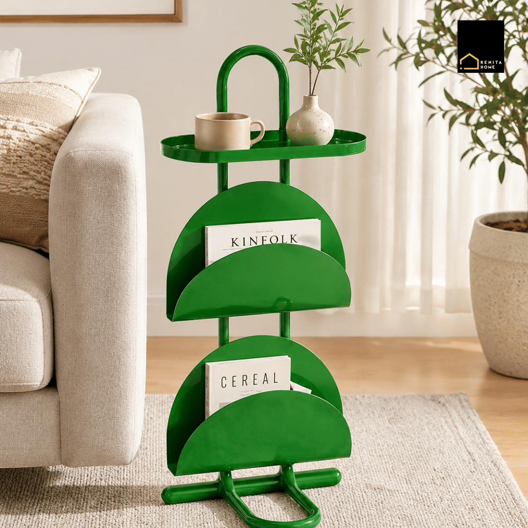 โต๊ะข้าง RENITA HOME FELIX SIDE TABLE พร้อมชั้นวางหนังสือ สีเขียว_4